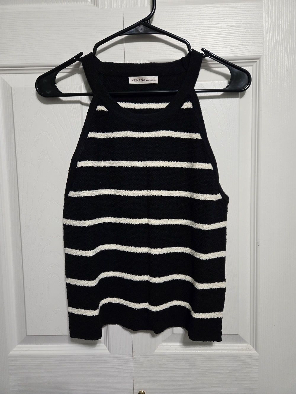 Zenana Outfitters Black & White Striped Sleeveless Sweater Tank
